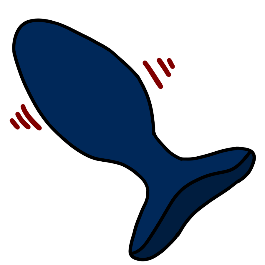 a drawing of a blue butt plug with little red lines next to it indicating movement